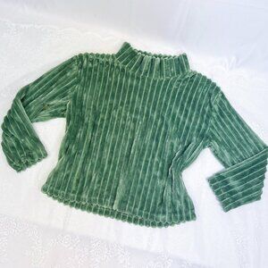 Planet Gold Shirt Green Faux-Fur Chenille Ribbed Sweater Top
